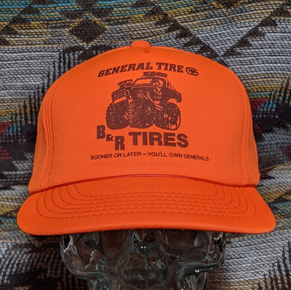 80s General Tires Orange All Foam Trucker Snapback. Cleaned and reshaped.